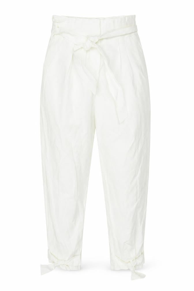 SBetro Women's White Paperbag Belted Cotton Trousers Size S