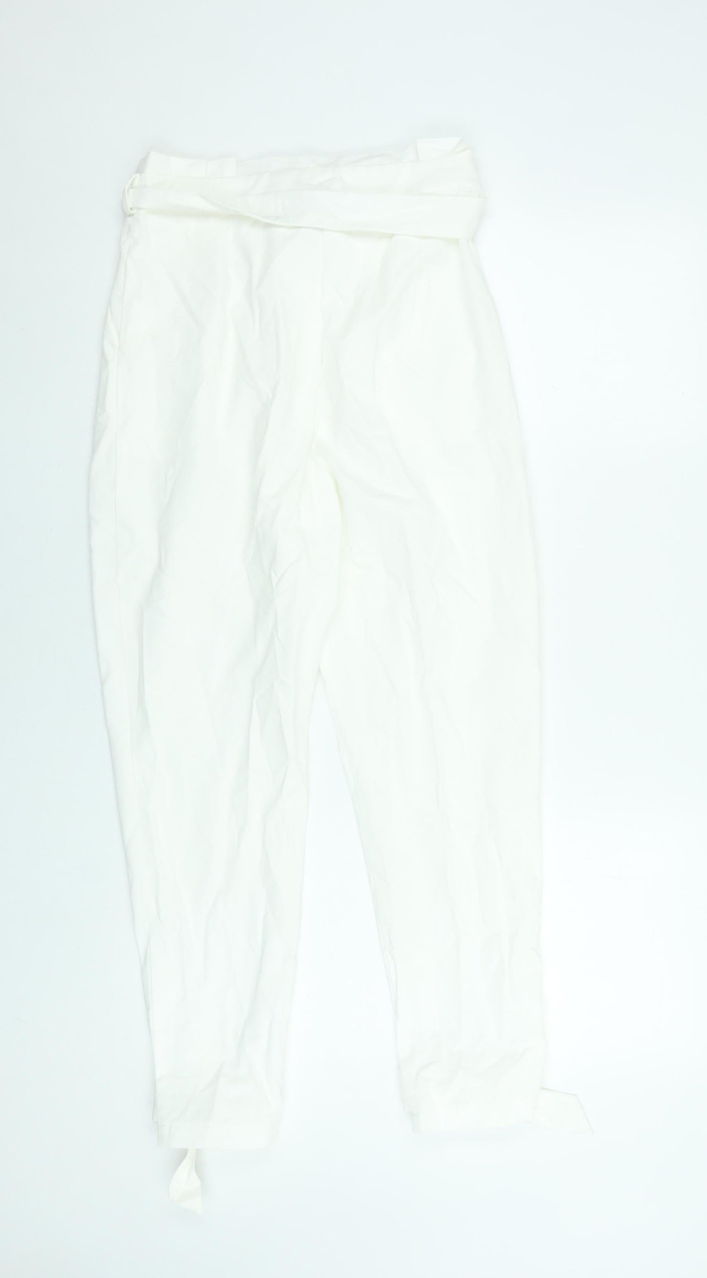 SBetro Women's White Paperbag Belted Cotton Trousers Size S