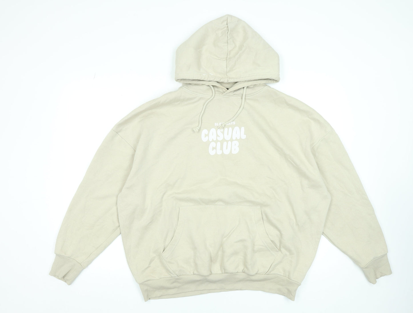 Dunnes Stores Women Beige Pullover Hoodie Large Casual Club Print