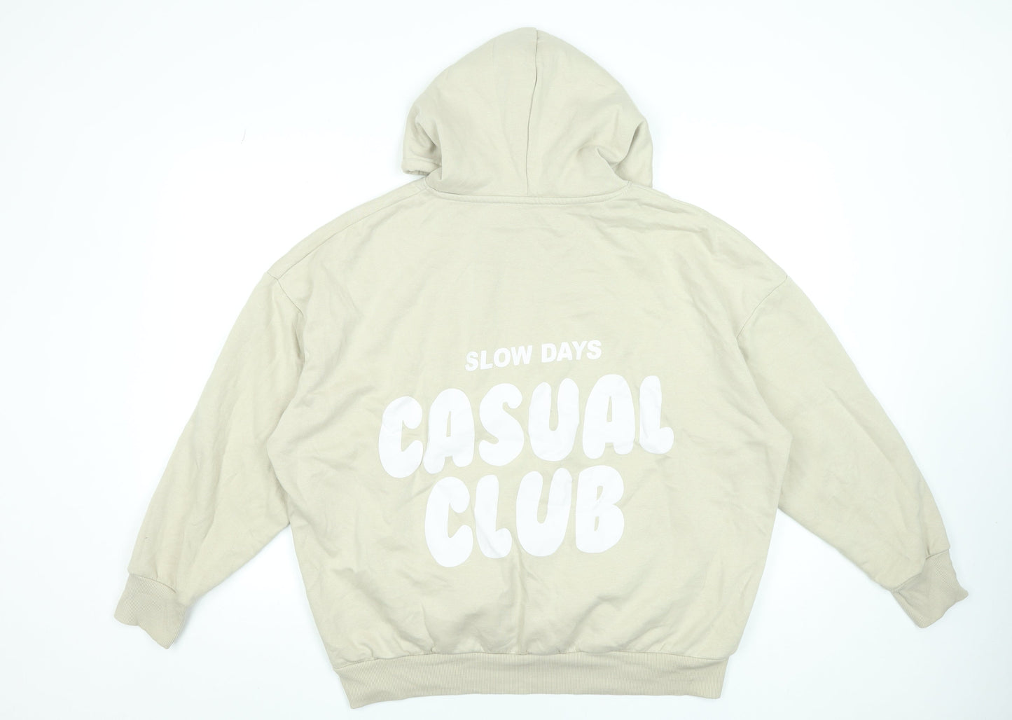 Dunnes Stores Women Beige Pullover Hoodie Large Casual Club Print