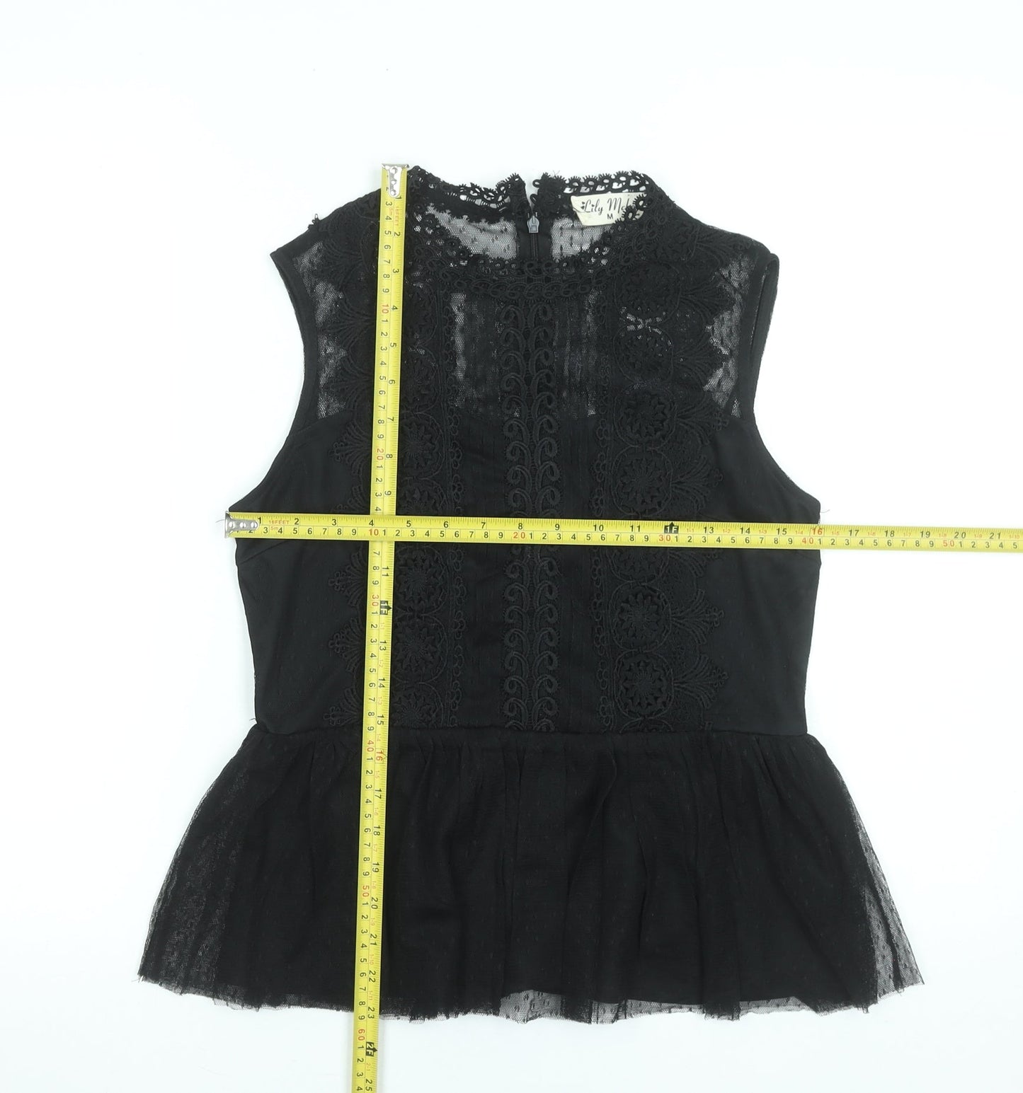 Lily Mcbee Women's Black Lace High Neck Sleeveless Camisole Blouse M