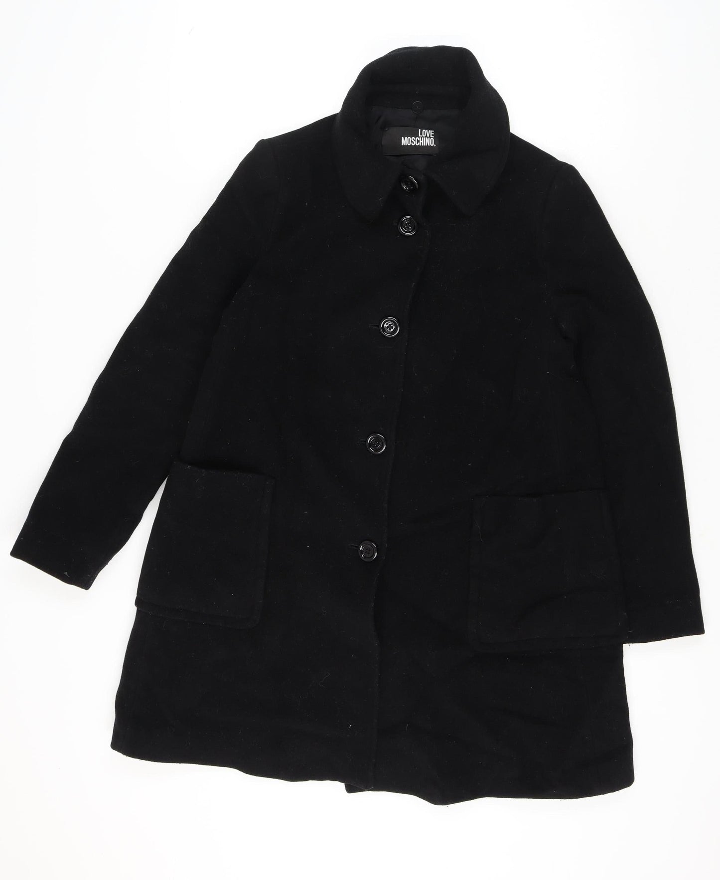 Love Moschino Womens Black Wool Cashmere Mid-Length Coat