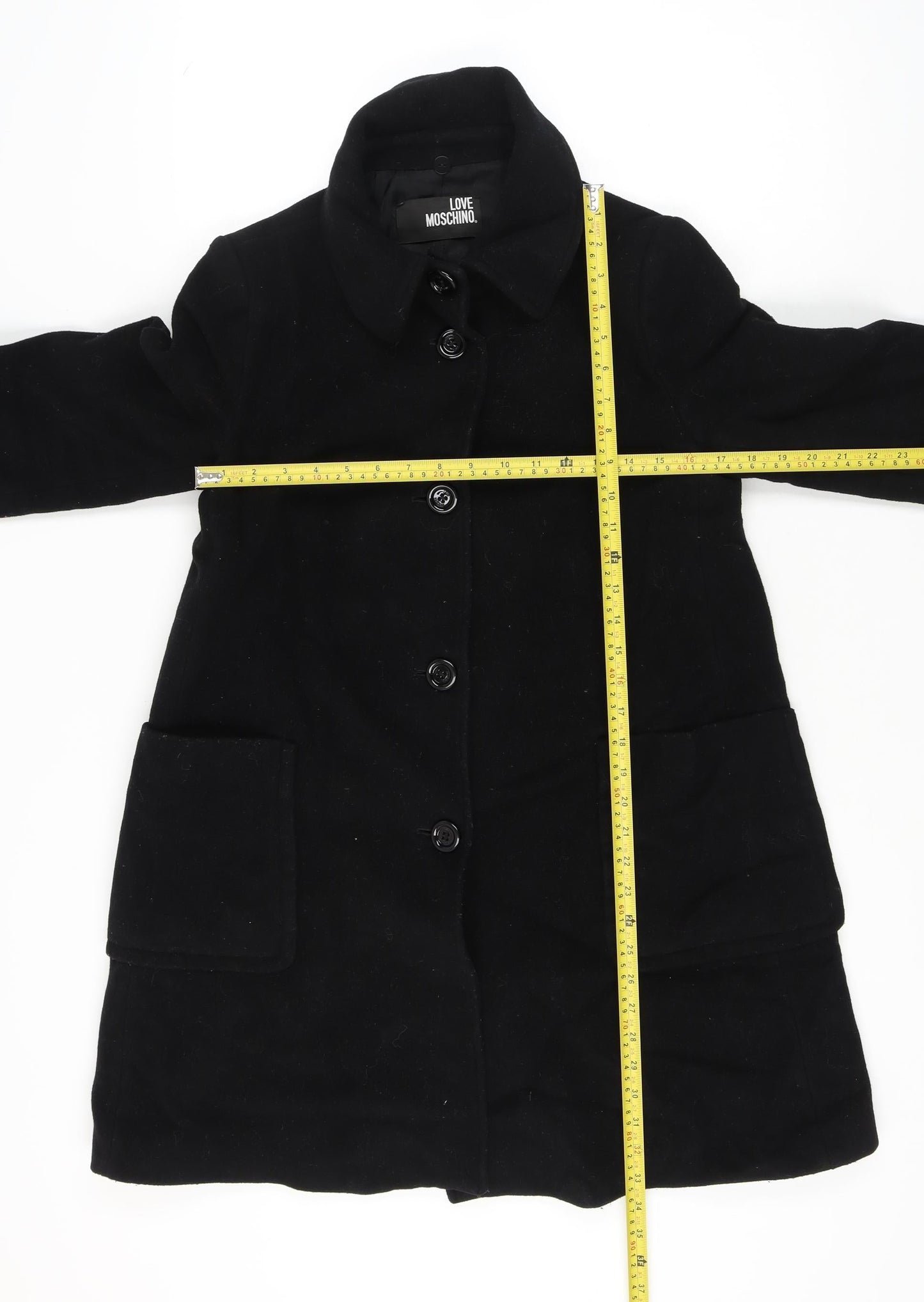 Love Moschino Womens Black Wool Cashmere Mid-Length Coat