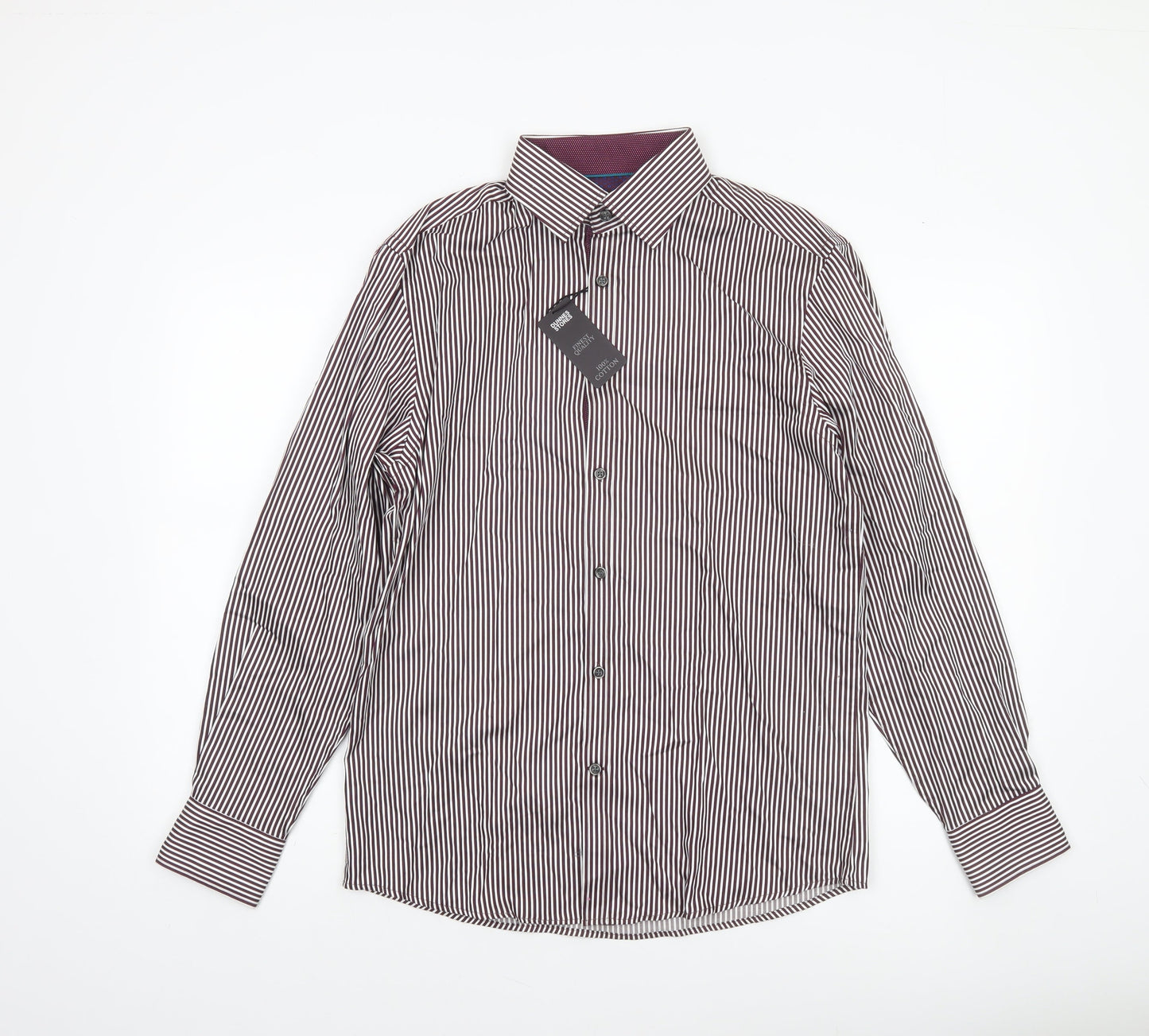 Dunnes Men’s Multicoloured Striped Cotton Long Sleeve Button-Up Shirt Size S