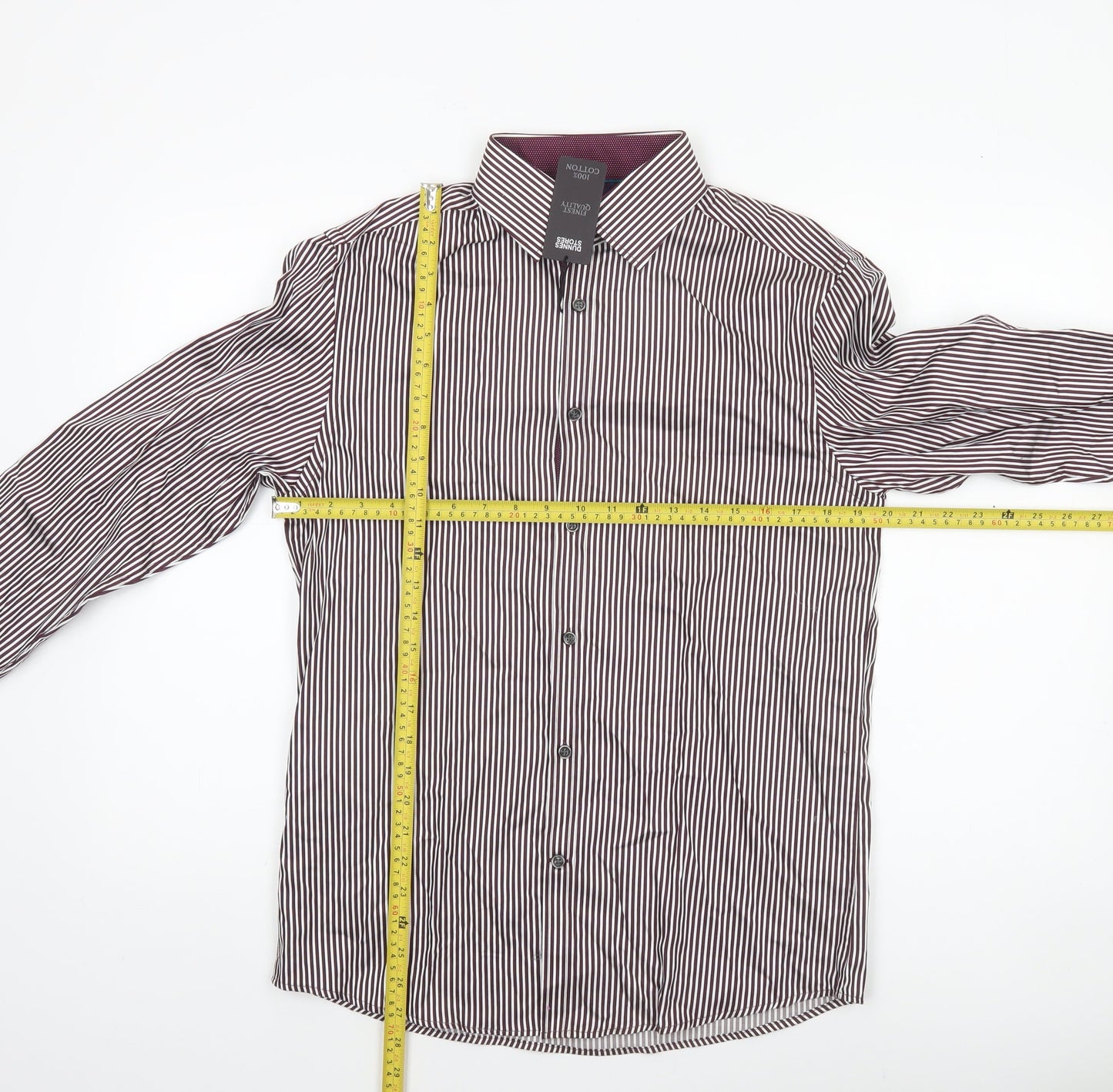 Dunnes Men’s Multicoloured Striped Cotton Long Sleeve Button-Up Shirt Size S