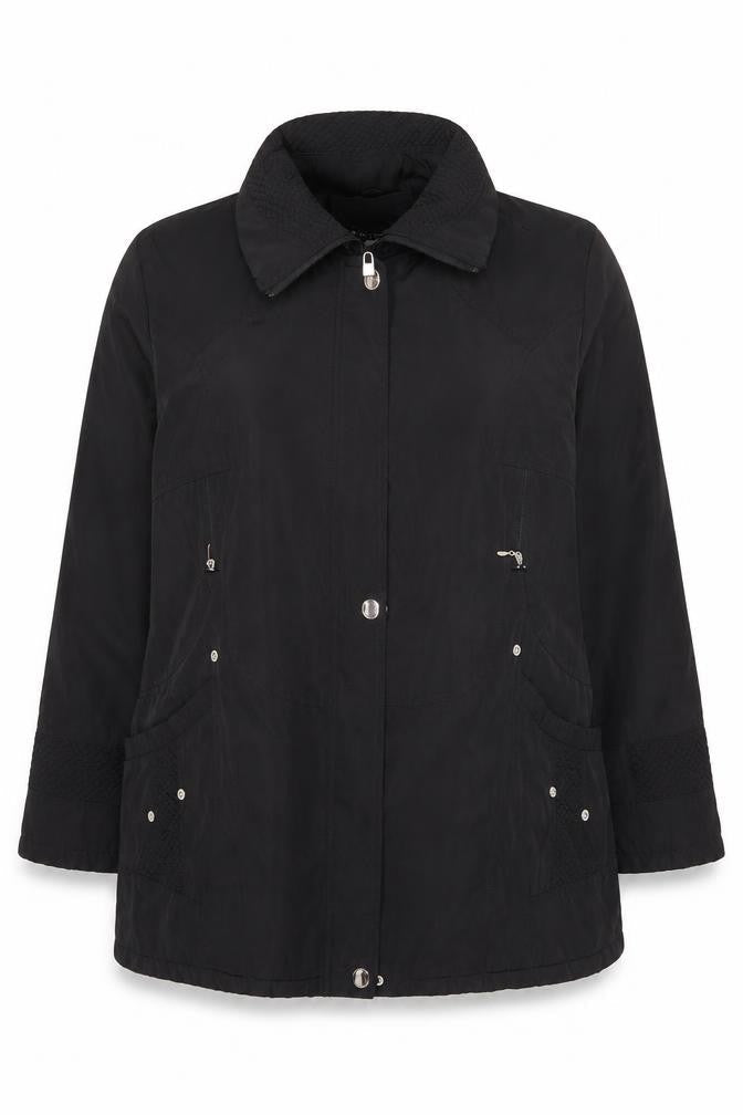 Saturne Women’s Black Mid-Length Zip Jacket Size 16 Polyester Lined
