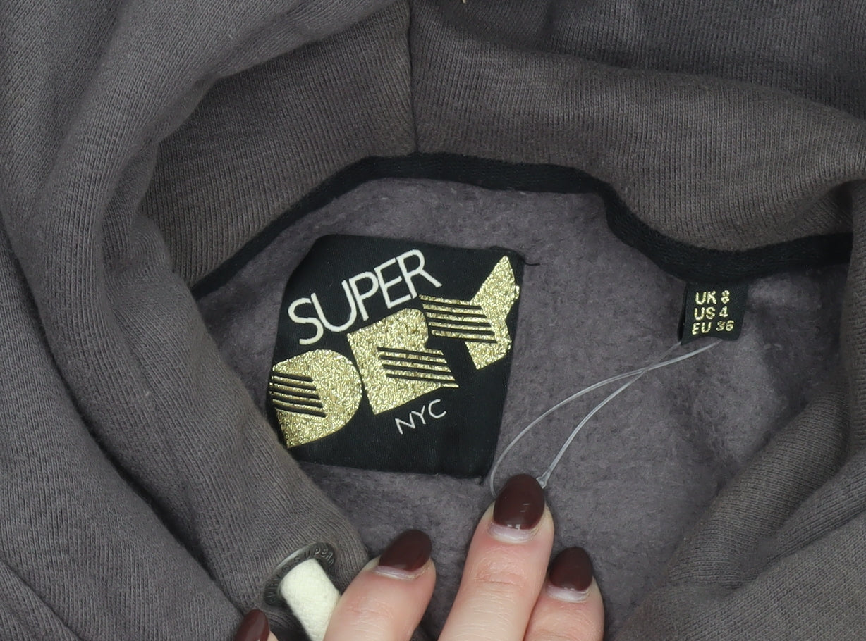 Superdry Women’s Grey Pullover Hoodie UK 8 Embroidered Graphic Cotton Blend