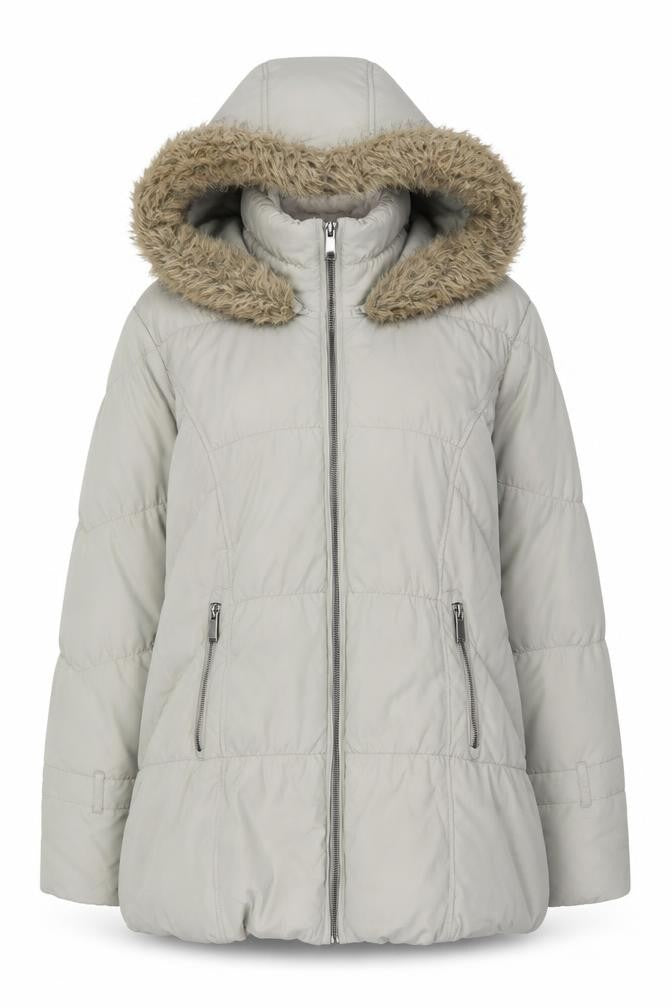 Hawke & Co Womens Beige Faux Fur Hooded Puffer Coat Size 18