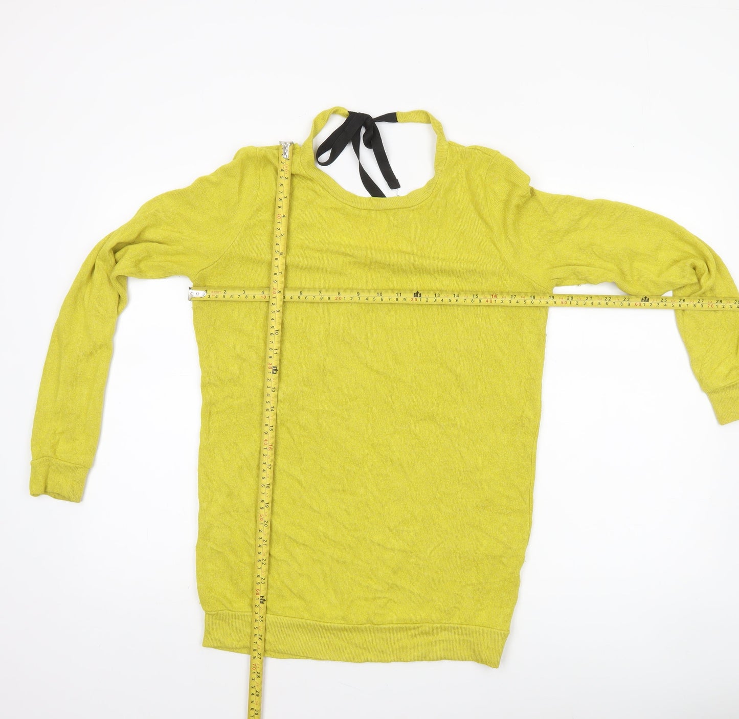 River Island Women's Yellow Wrap V-Neck Jumper Size 6 Lightweight Knit
