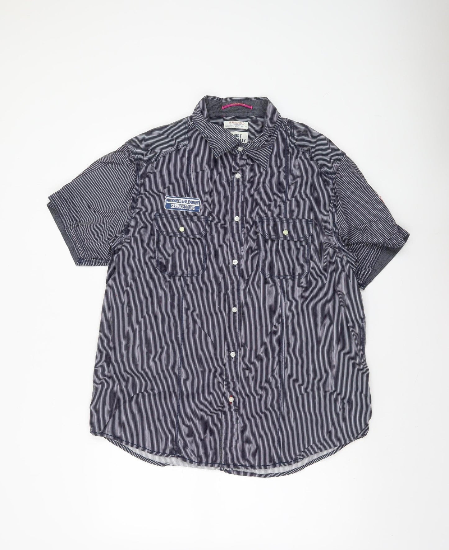 Springfield Men's Blue Striped Cotton Button-Up Shirt XL Casual Workwear