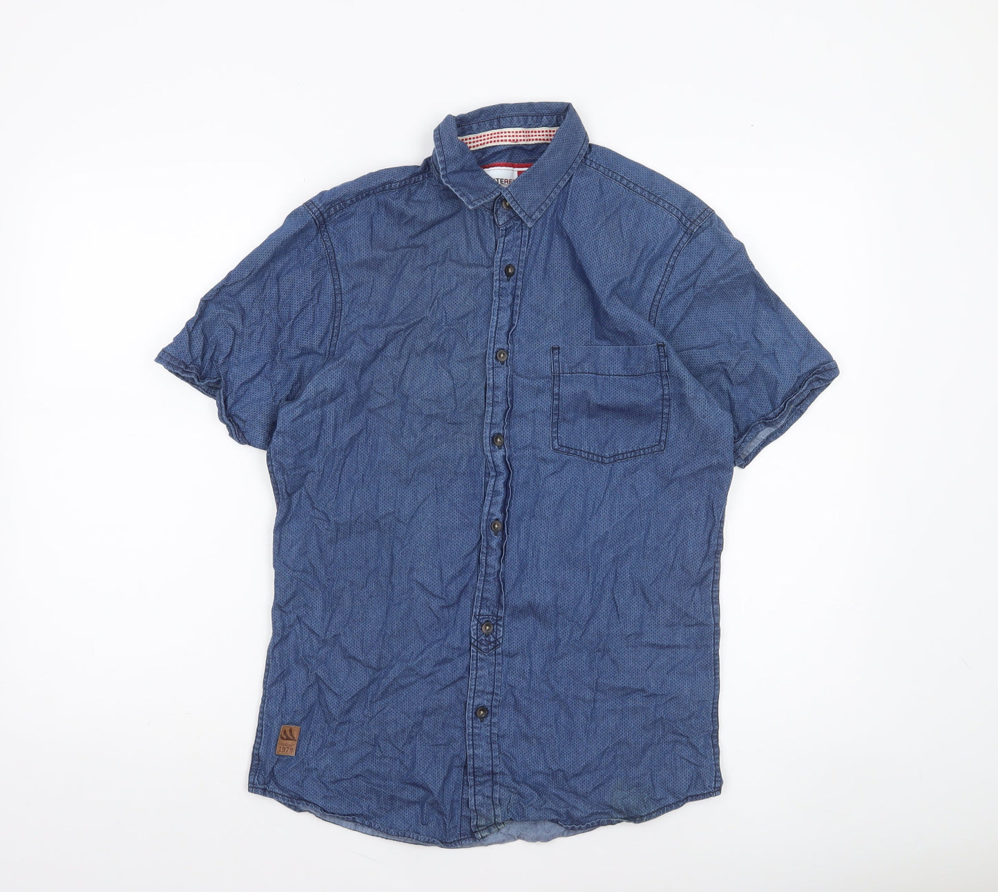 CENTERED Men's Blue Cotton Short Sleeve Button-Up Casual Shirt Size S