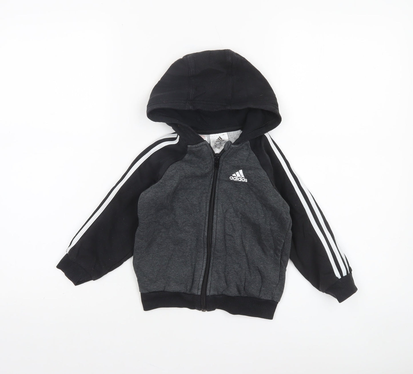 Adidas Boys Grey Full Zip Hoodie 2-3 Years Sports Hooded Sweatshirt
