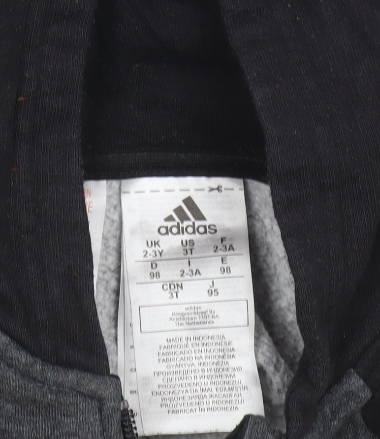 Adidas Boys Grey Full Zip Hoodie 2-3 Years Sports Hooded Sweatshirt