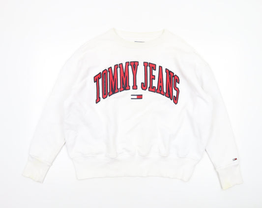 Tommy Jeans Women's White Cotton Crew Neck Pullover Sweatshirt M