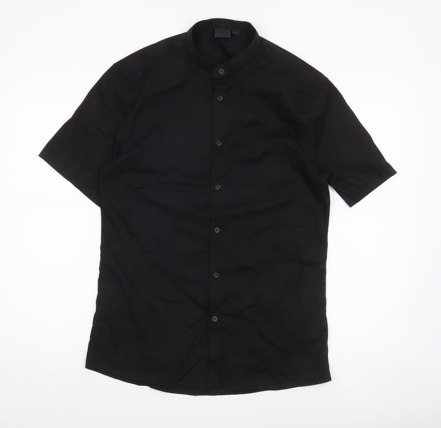 ASOS Men’s Black Slim Fit Short Sleeve Band Collar Button-Up Shirt Medium