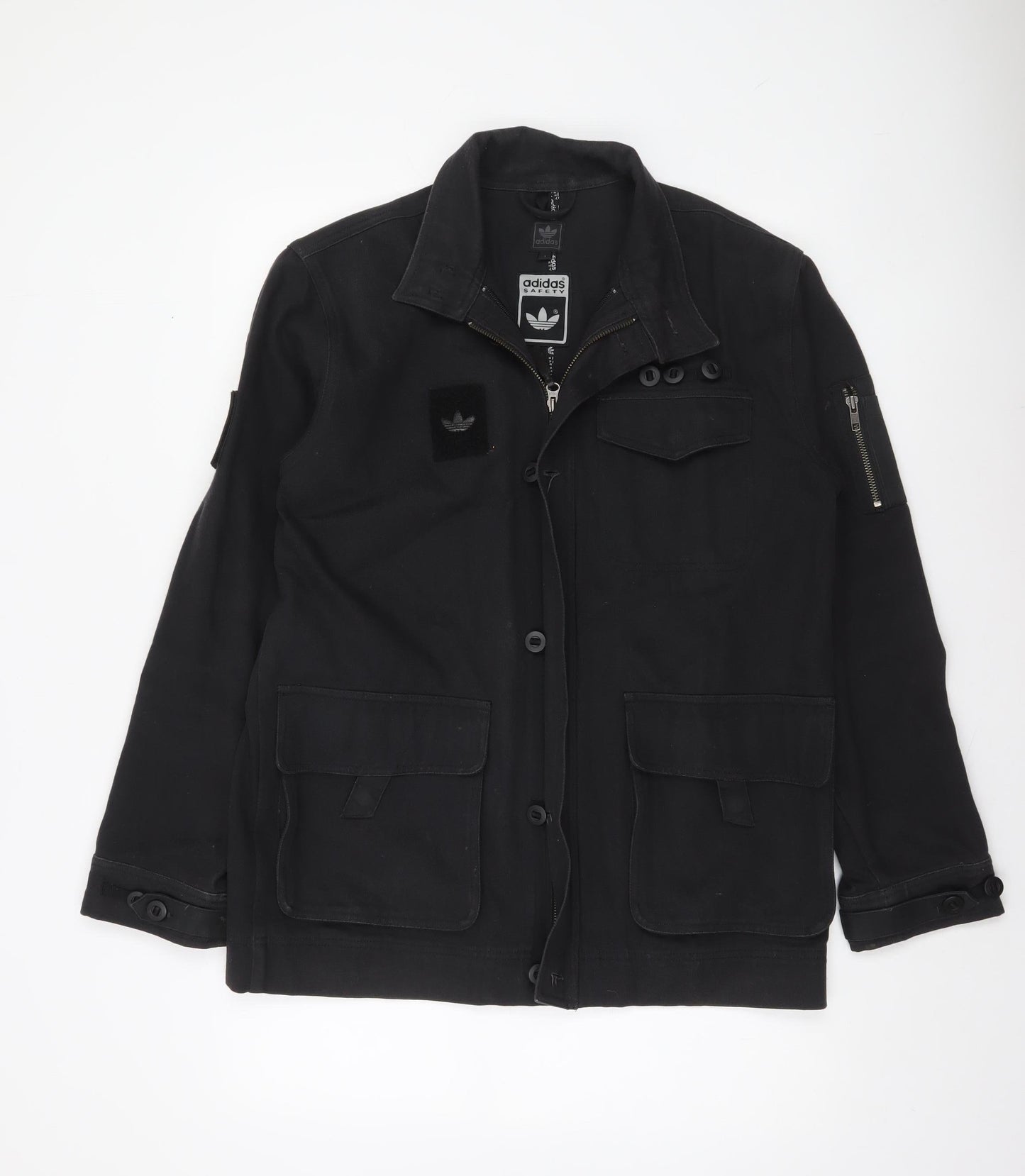 Adidas Men’s Black Military Jacket Size S Cotton Canvas Zip Button