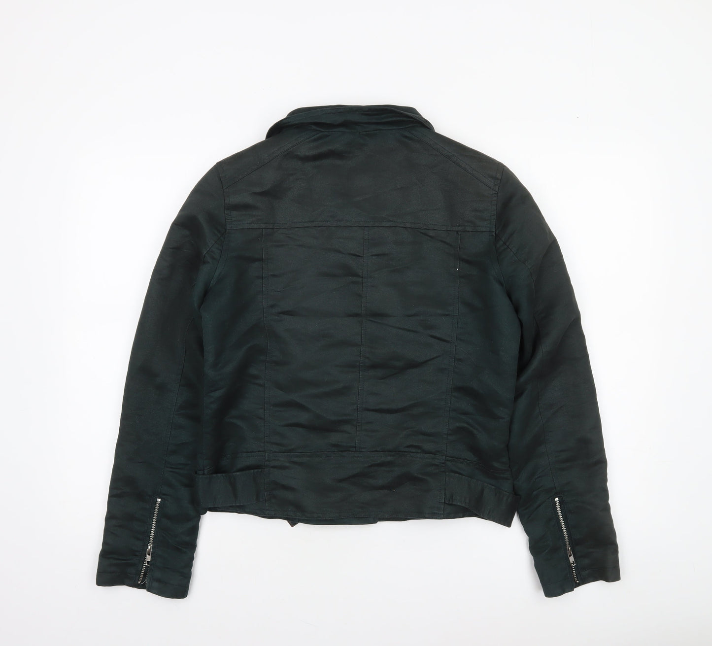 ONKO Women Black Size 10 Biker Jacket with Belted Zip Design