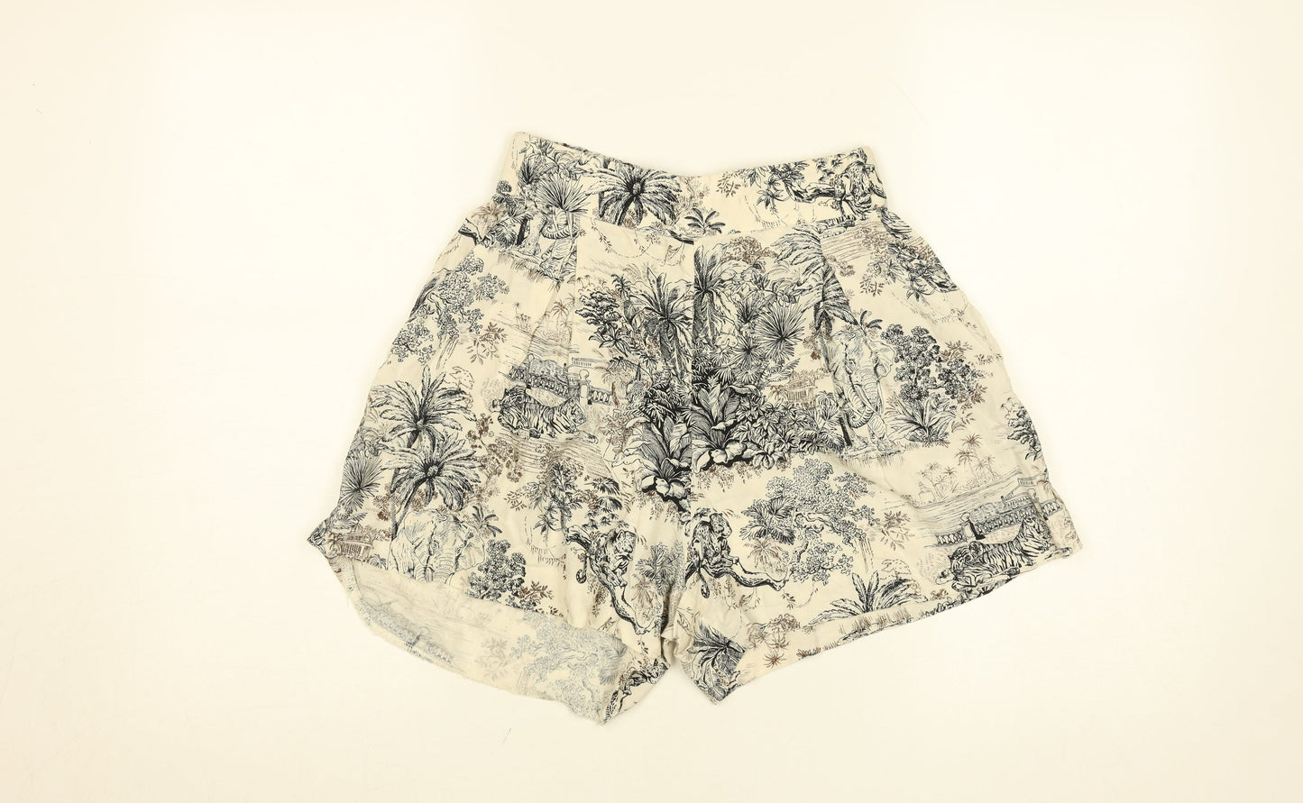 C&A Women Beige Animal Print High Rise Paperbag Shorts Size 8 Viscose