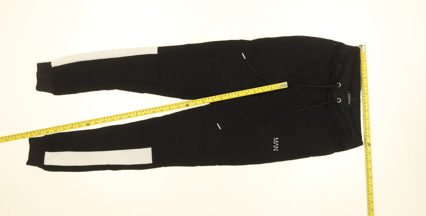 boohooMAN Men's Black Jogger Sweatpants S Side Stripe Activewear