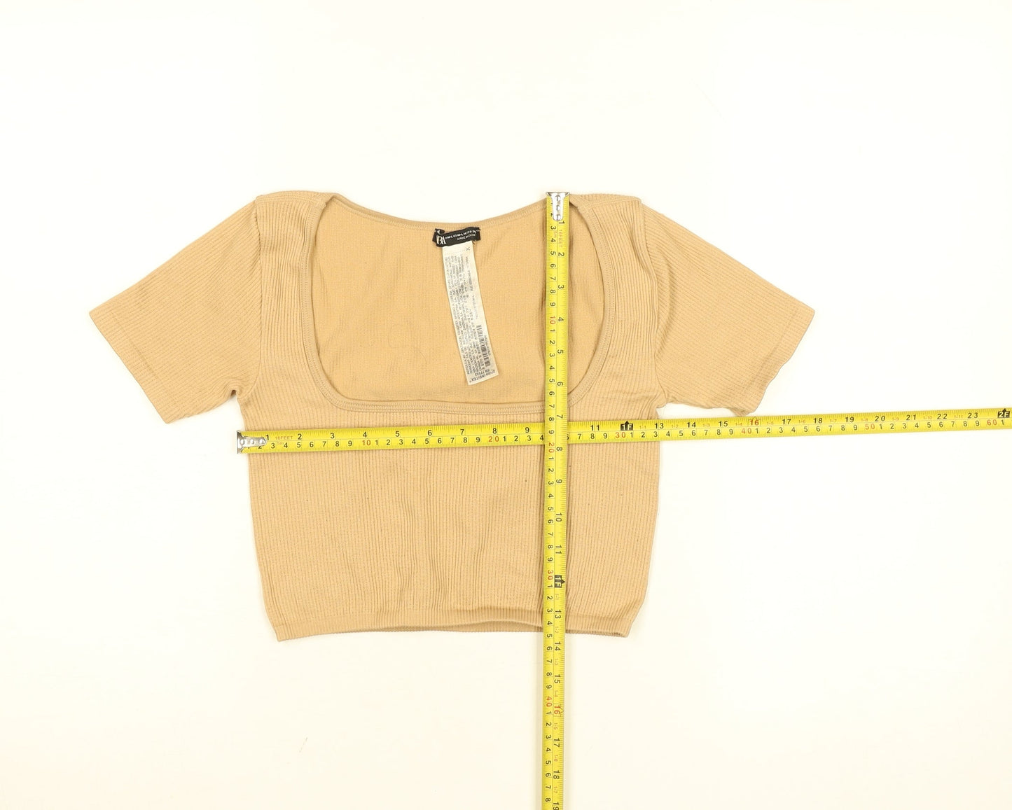 ZARA Women’s Beige Cropped Ribbed Square Neck T-Shirt Size M