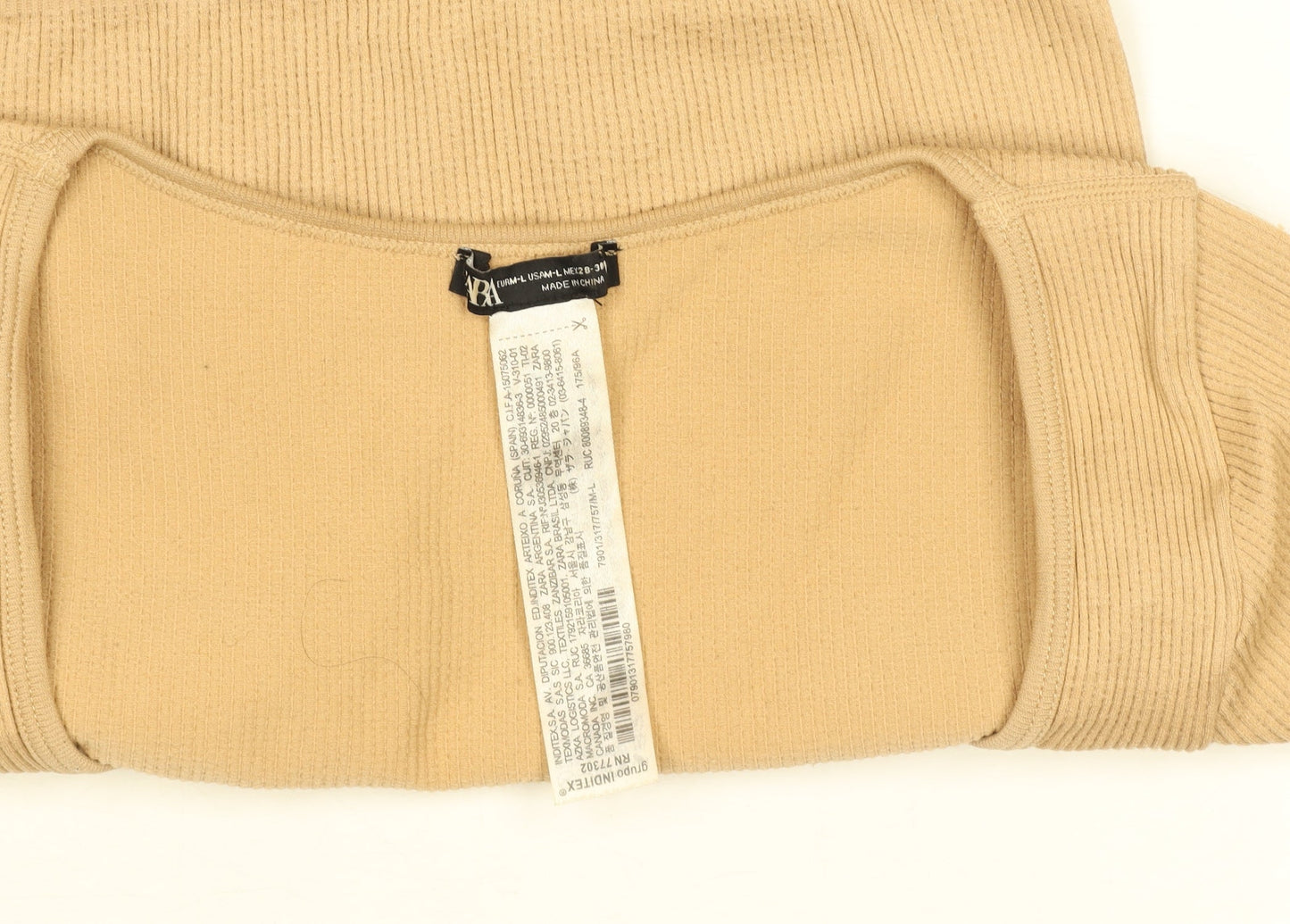 ZARA Women’s Beige Cropped Ribbed Square Neck T-Shirt Size M