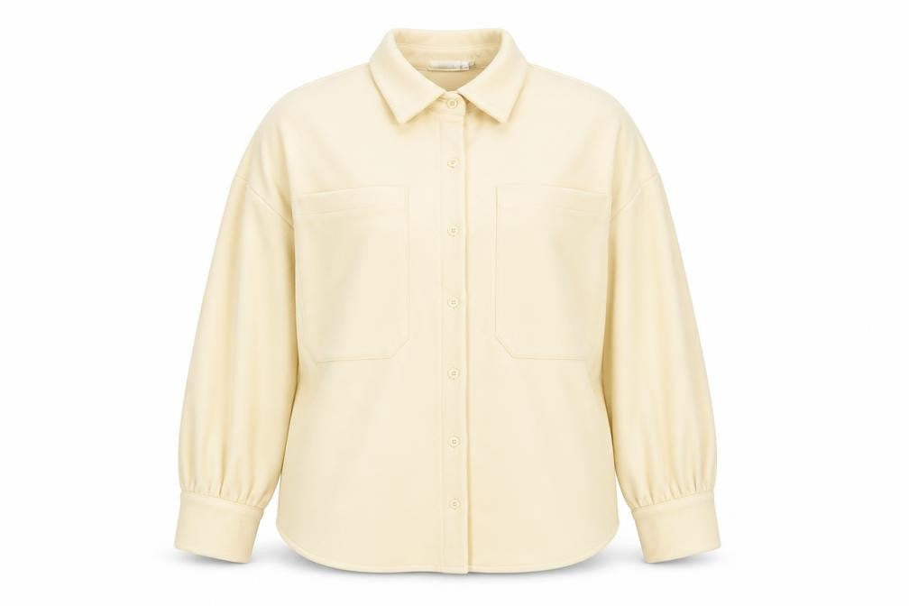 Front view of Missguided women’s beige long sleeve button blazer jacket, size UK 12