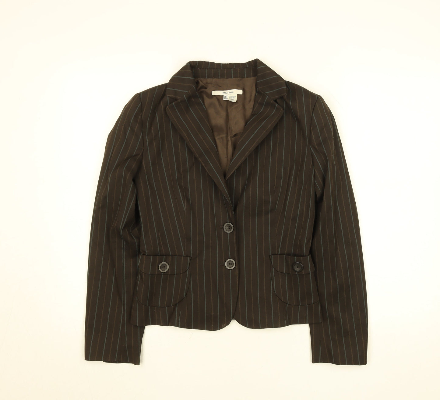 Zara Women Brown Striped Blazer Jacket S Classic Workwear
