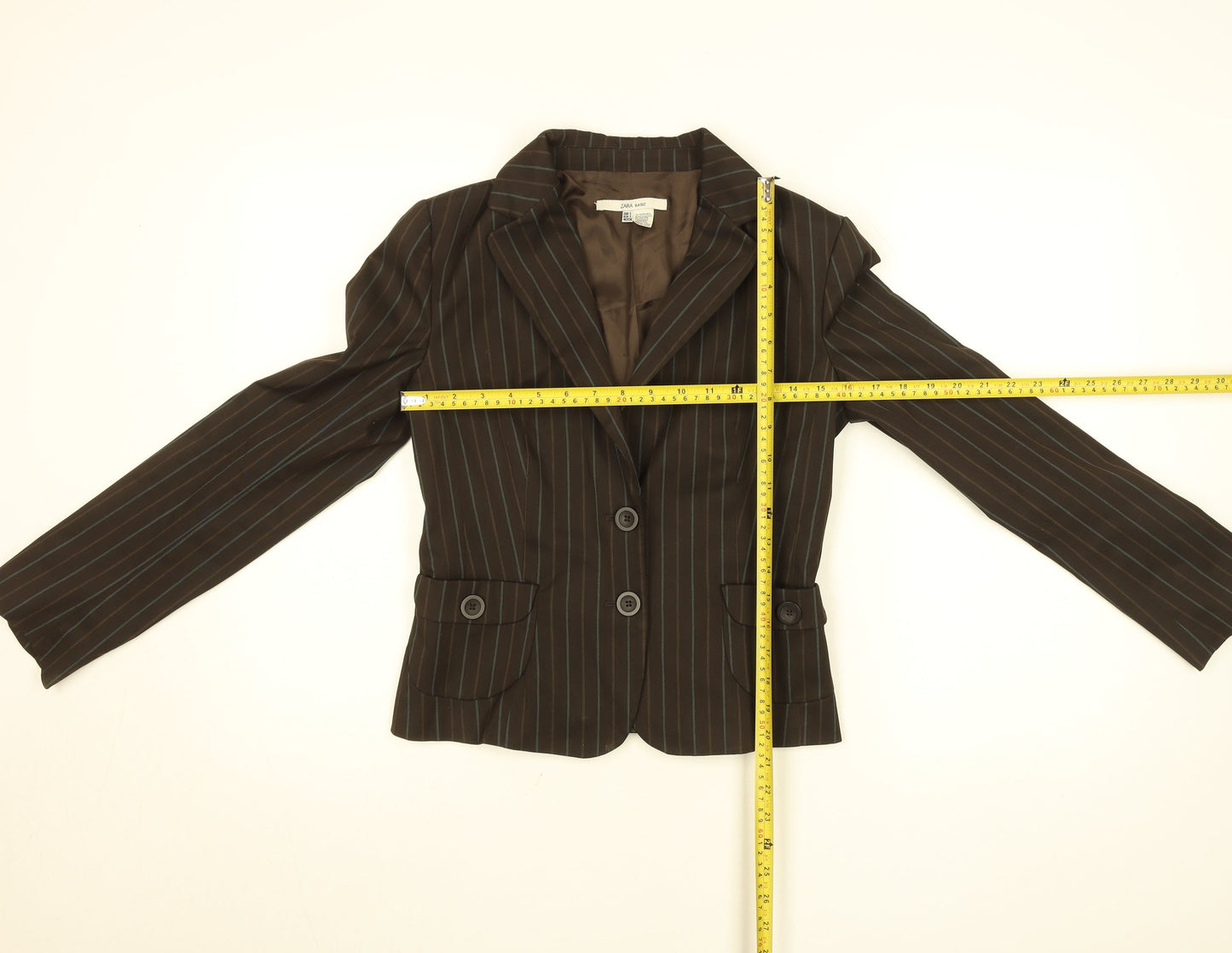 Zara Women Brown Striped Blazer Jacket S Classic Workwear