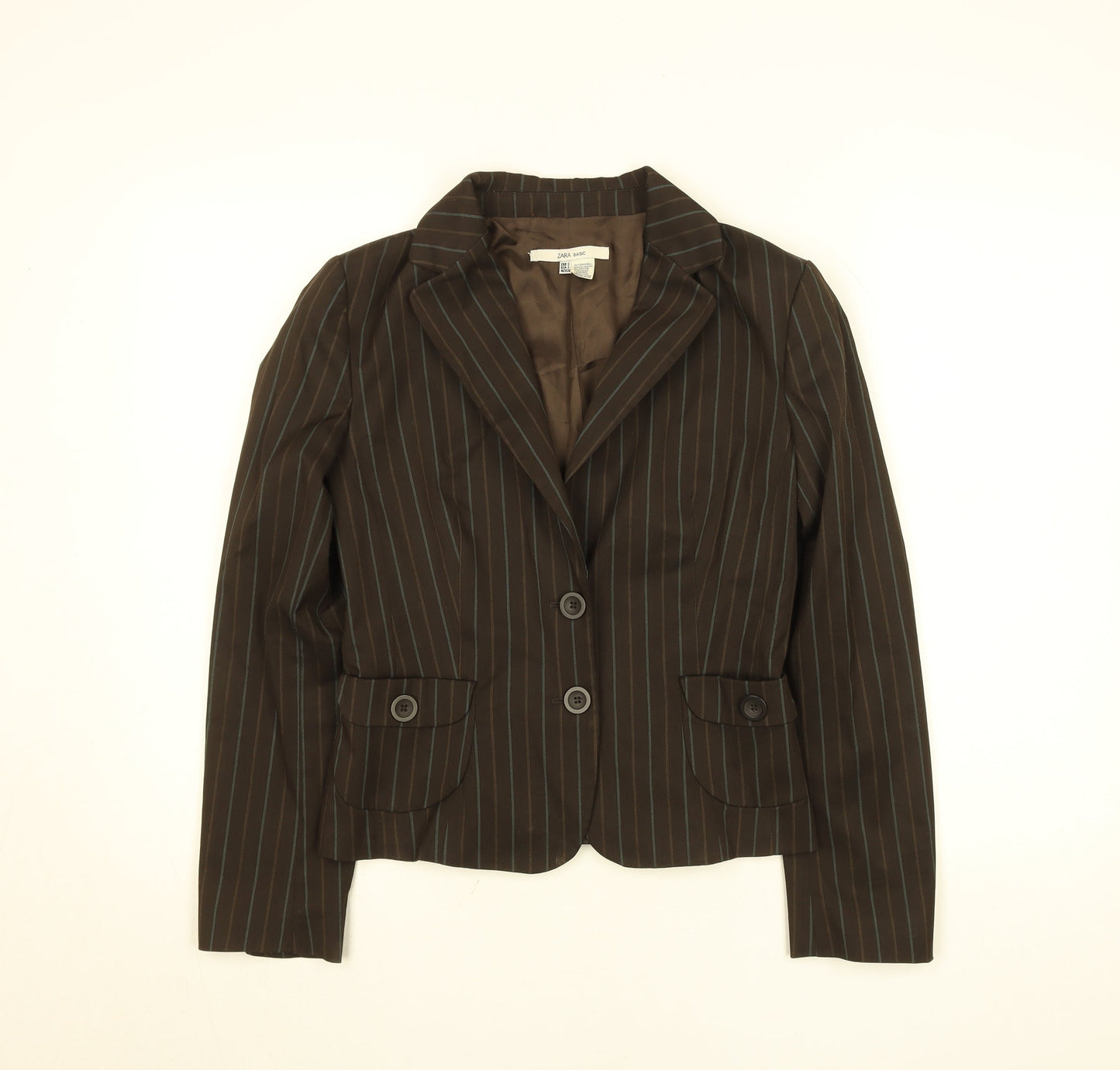Zara Women Brown Striped Blazer Jacket S Classic Workwear