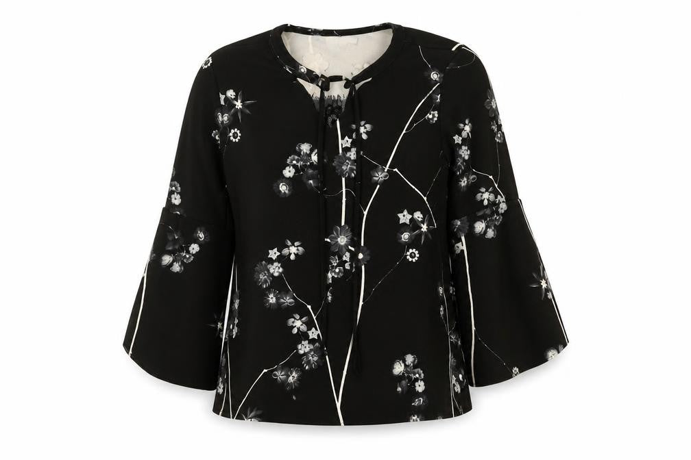 Code Women’s Black Floral Tunic Blouse Size 12 Long Sleeve