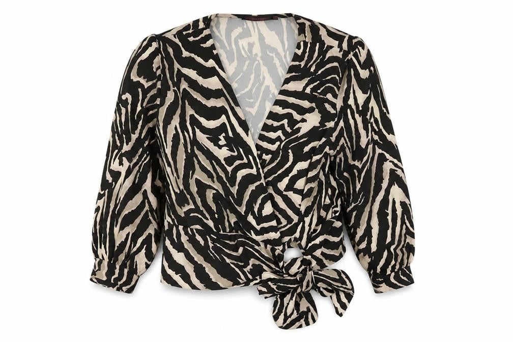 Kate + Pippa Women's Black Zebra Print Wrap Blouse Size S