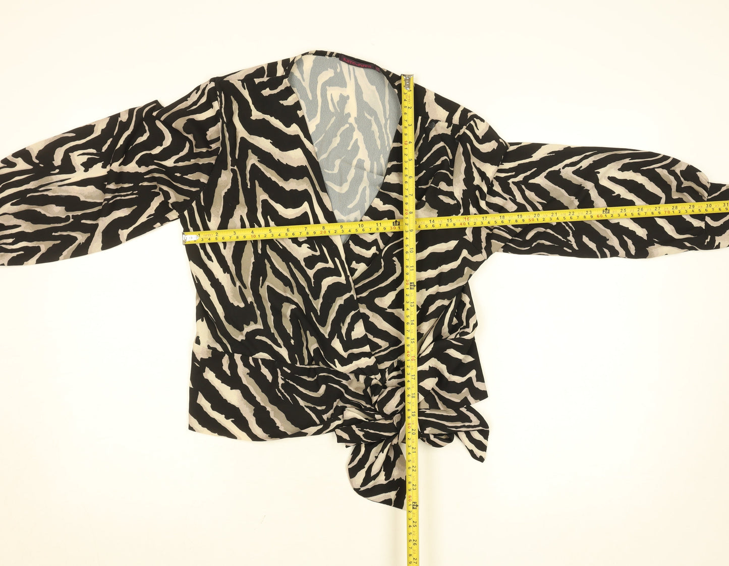 Kate + Pippa Women's Black Zebra Print Wrap Blouse Size S