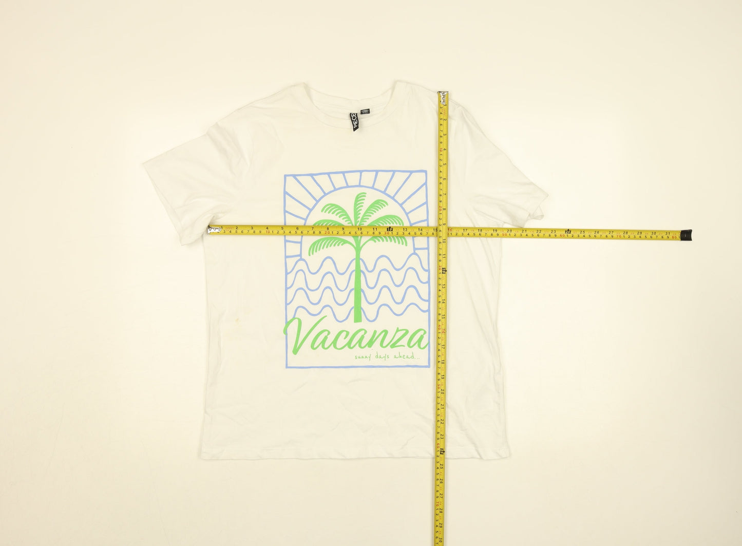 Pieces Women's White Cotton Graphic T-Shirt Size S Vacanza Print