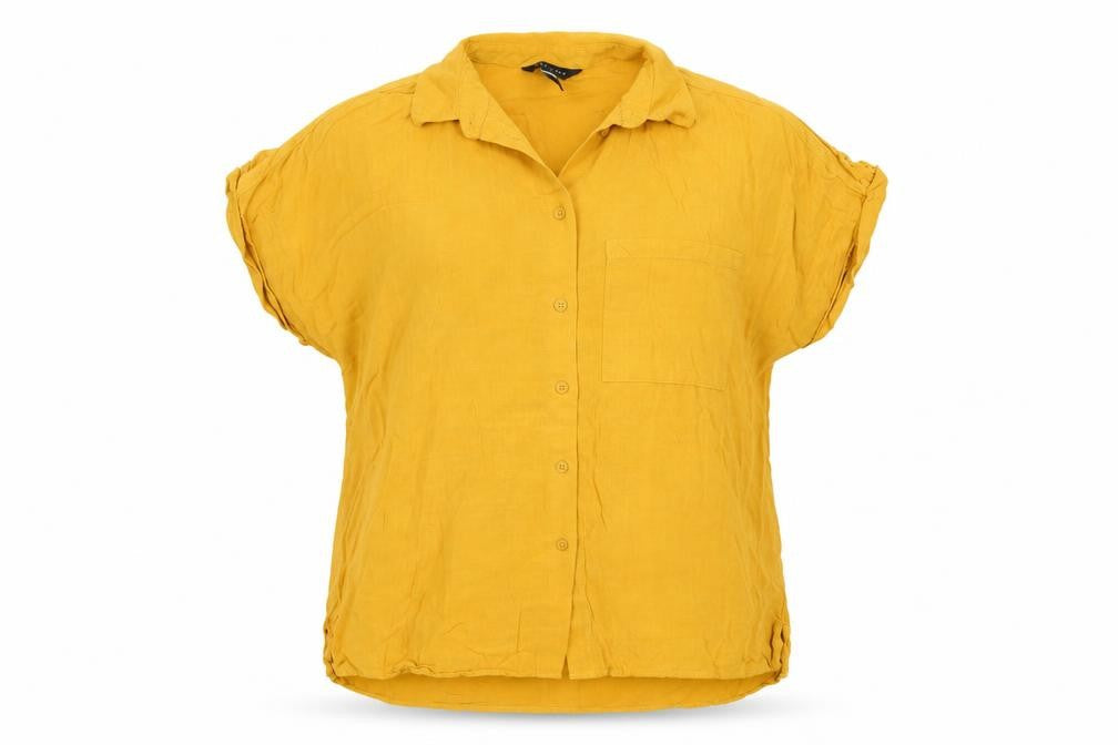 New Look Women Yellow Viscose Button-Up Shirt Size 10