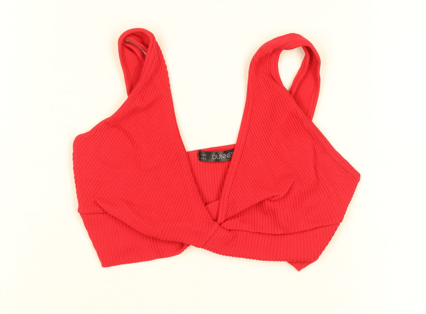 Dunnes Stores Red Ribbed Cropped V-Neck Tank Top Women’s XS
