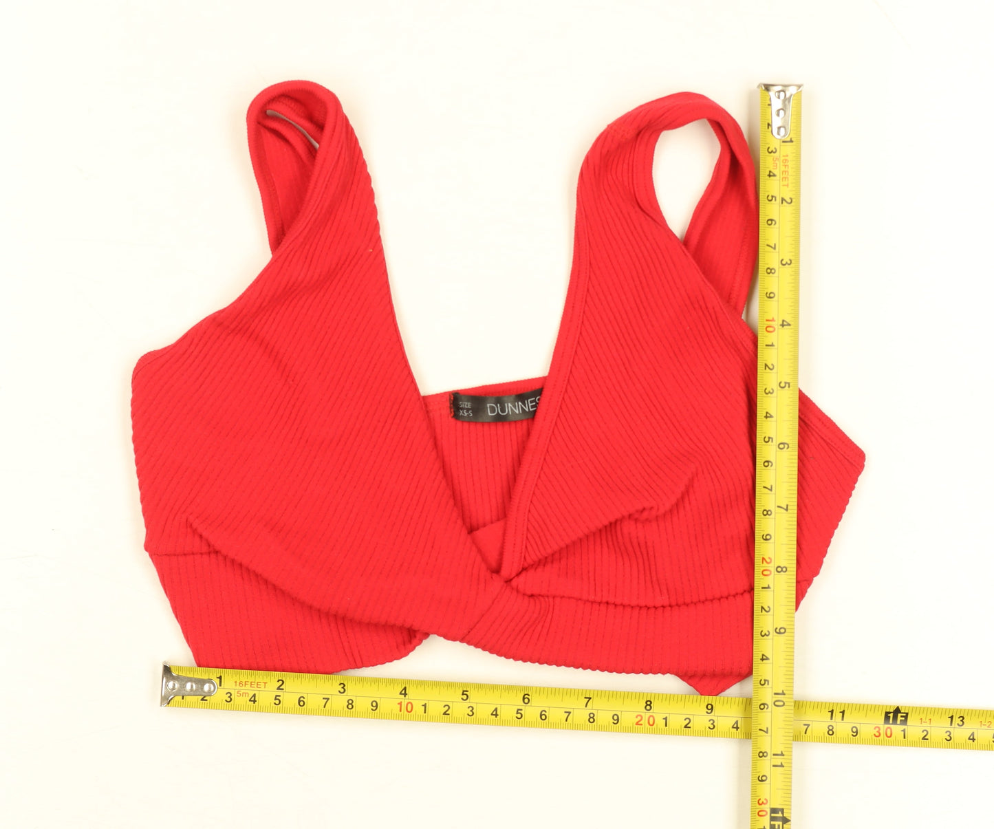 Dunnes Stores Red Ribbed Cropped V-Neck Tank Top Women’s XS