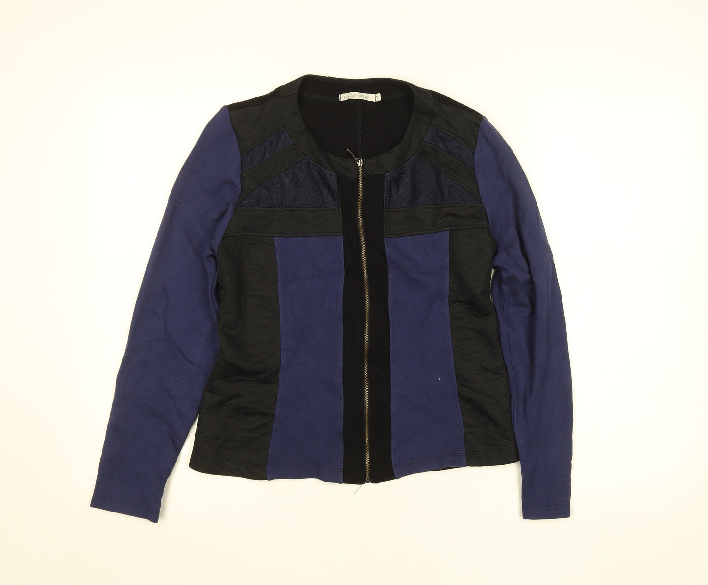 Maloka Womens Black Blue Full Zip Slim Fit Jacket Size M