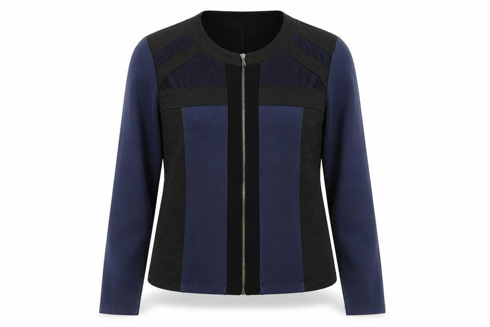 Maloka Womens Black Blue Full Zip Slim Fit Jacket Size M