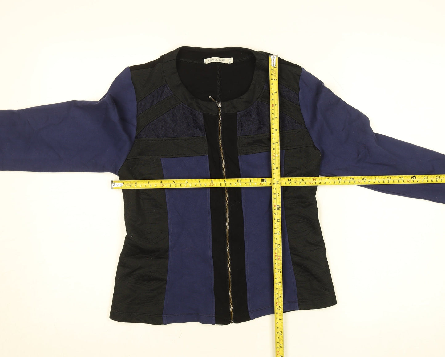 Maloka Womens Black Blue Full Zip Slim Fit Jacket Size M