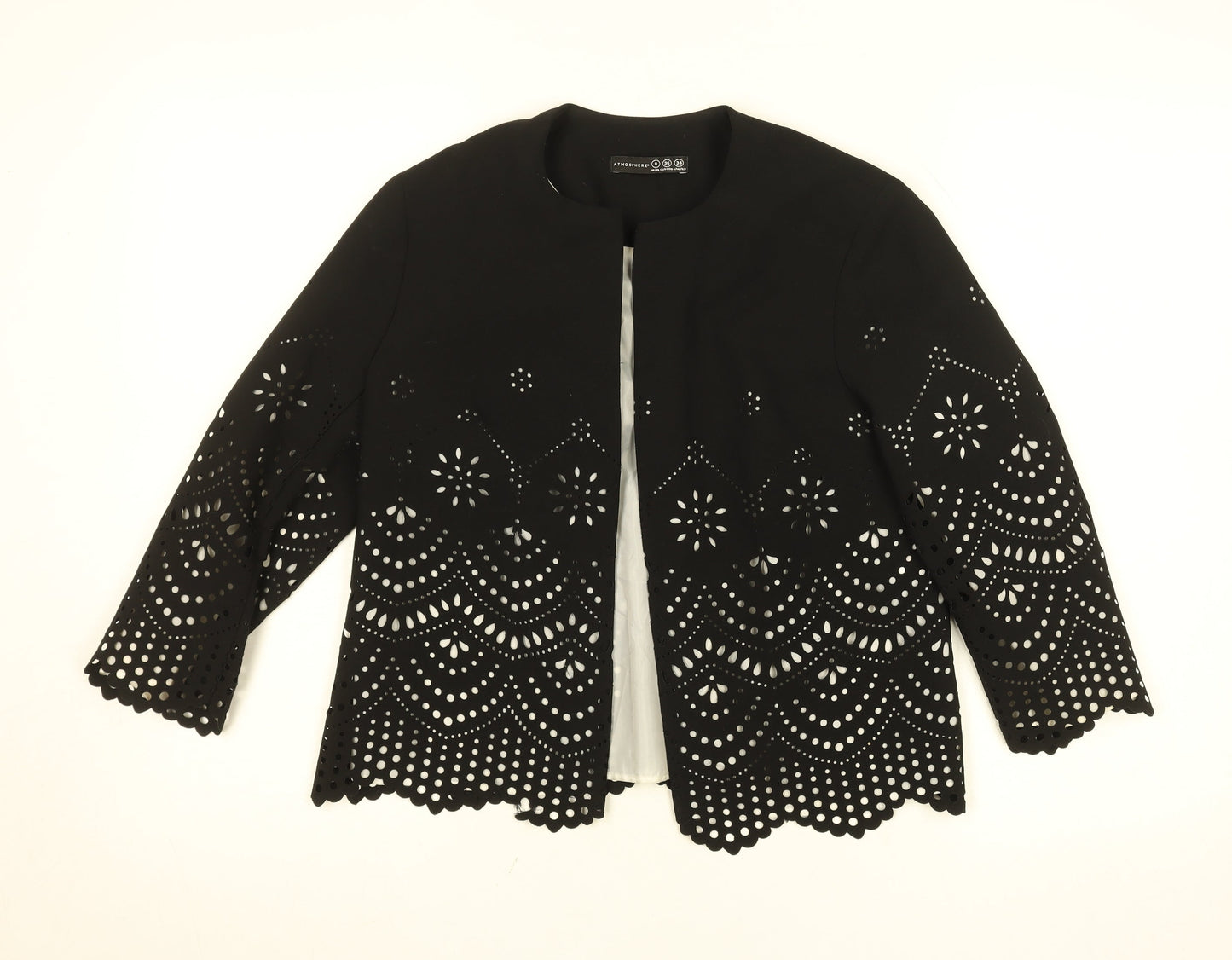 Atmosphere Womens Black Cutwork Lace Lined Jacket Size 8