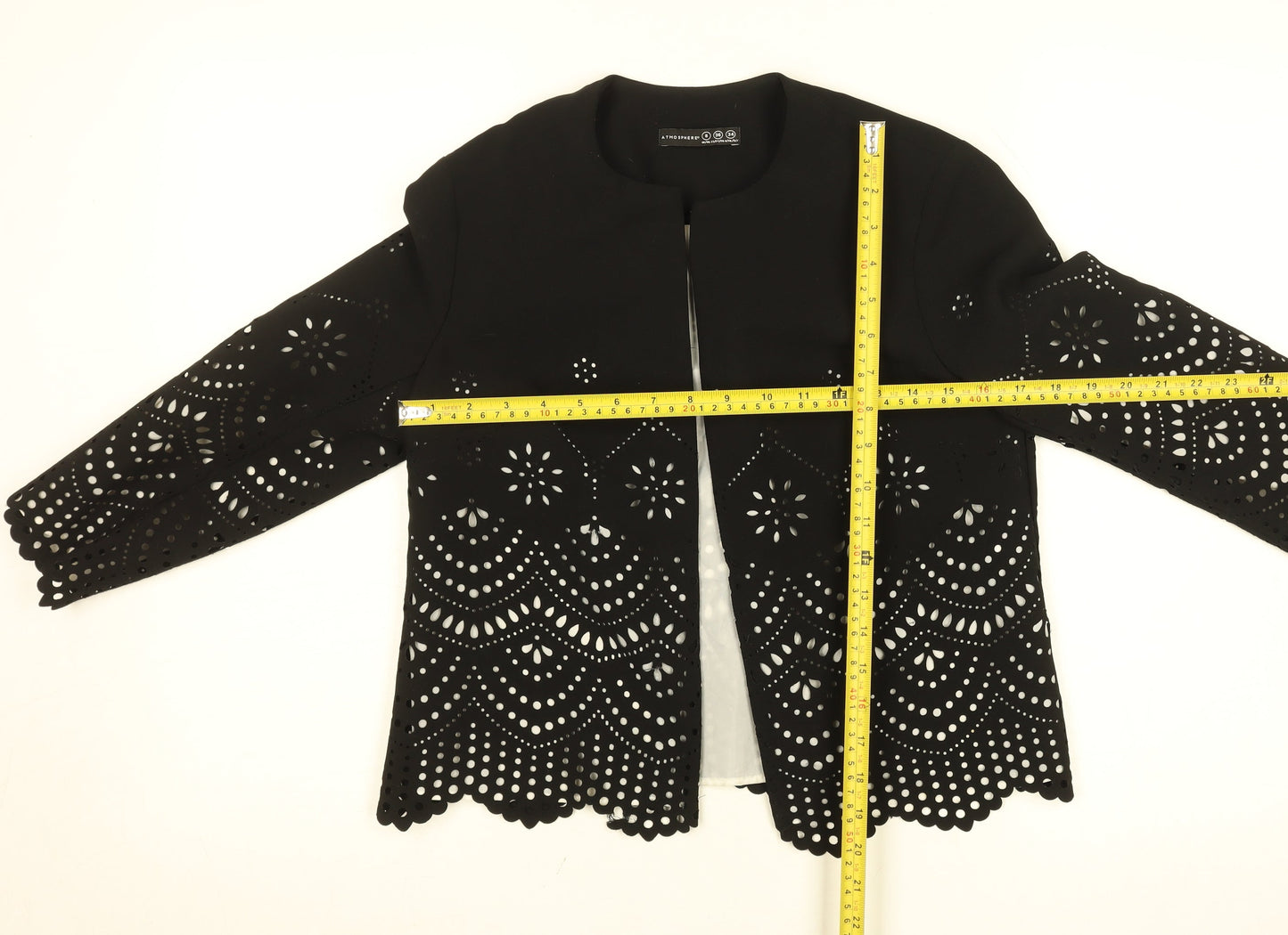Atmosphere Womens Black Cutwork Lace Lined Jacket Size 8