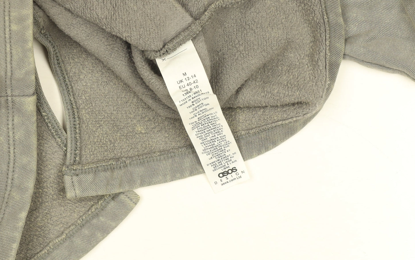ASOS Design Women Grey Cotton Pullover Hoodie UK 12-14 M