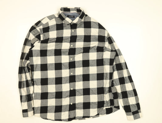 Jack & Jones Men's Black Check Flannel Long Sleeve 2XL Button-Up Shirt