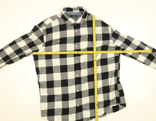 Jack & Jones Men's Black Check Flannel Long Sleeve 2XL Button-Up Shirt