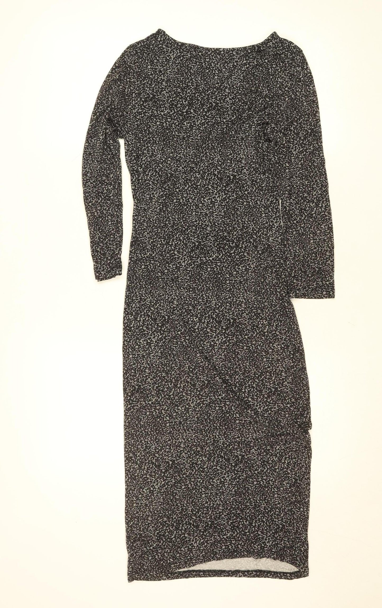 Oasis Women’s Black Geometric Bodycon Midi Dress XS Long Sleeve