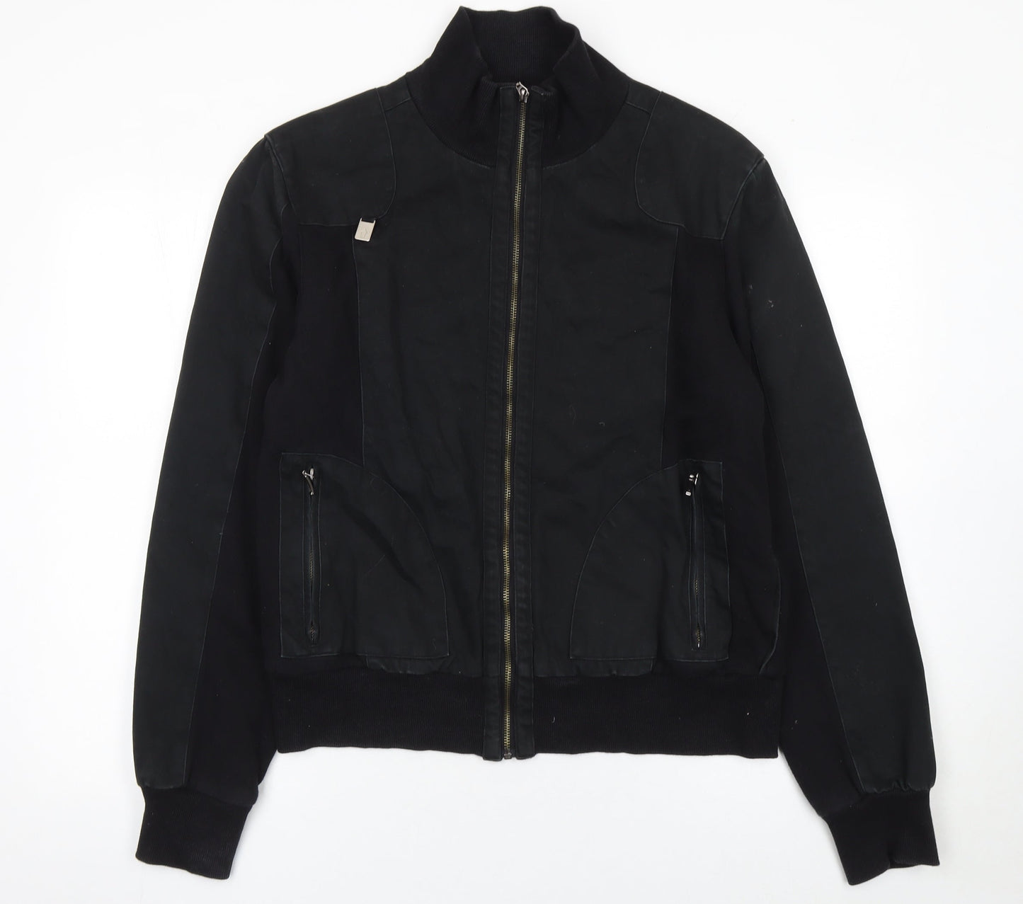 Criminal Mens Black Cotton Bomber Jacket L Stand-Up Collar