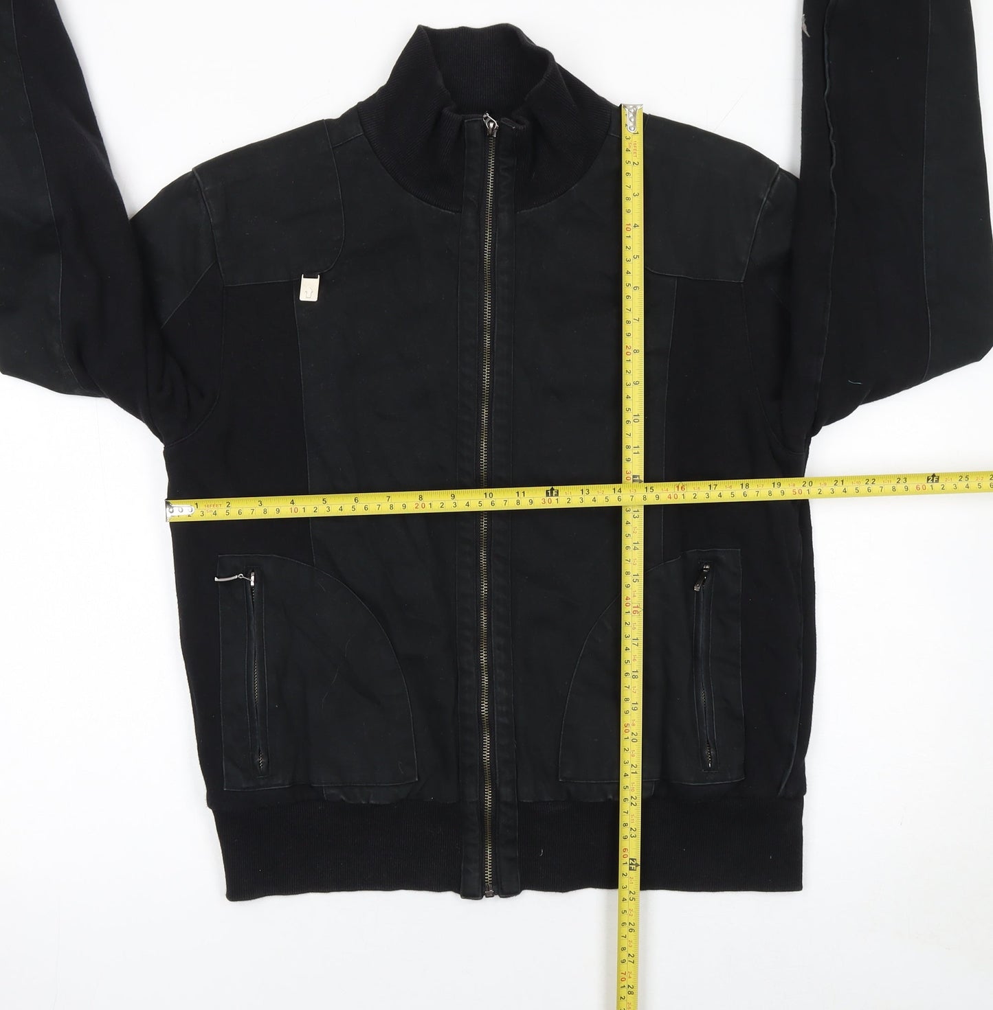 Criminal Mens Black Cotton Bomber Jacket L Stand-Up Collar