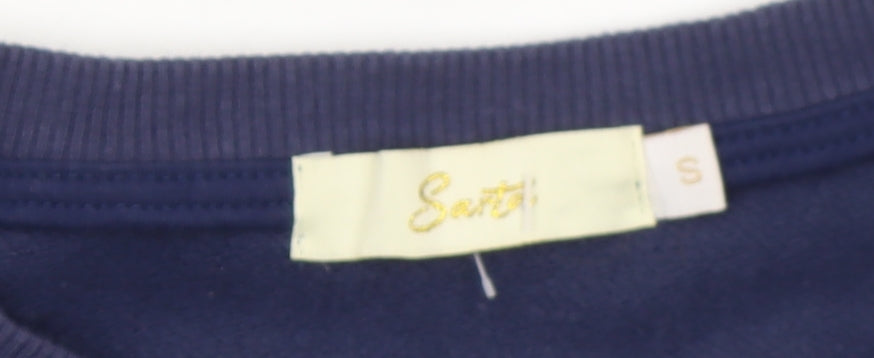 Sarti Women’s Navy Blue Palm Print Cotton Blend Pullover Sweatshirt Size S