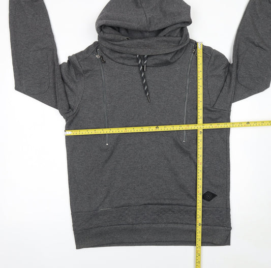 Shades of Black Men’s Grey Pullover Hoodie Size L High Neck Zip Detail