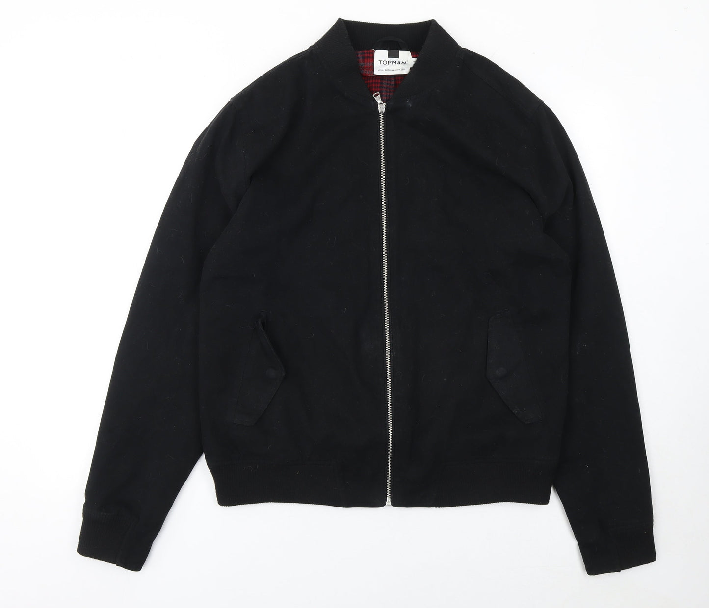 Topman Men's Black XL Bomber Jacket Cotton Full Zip Twill Casual